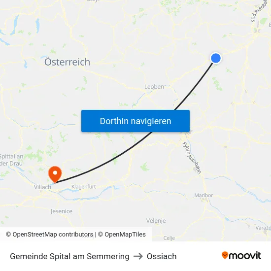 Gemeinde Spital am Semmering to Ossiach map