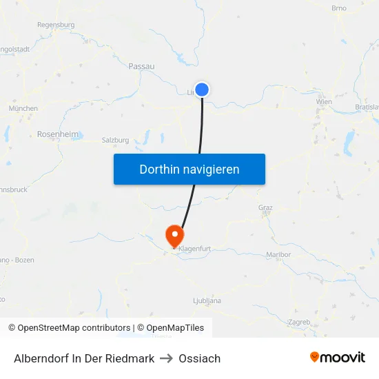 Alberndorf In Der Riedmark to Ossiach map