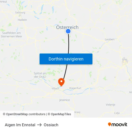 Aigen Im Ennstal to Ossiach map