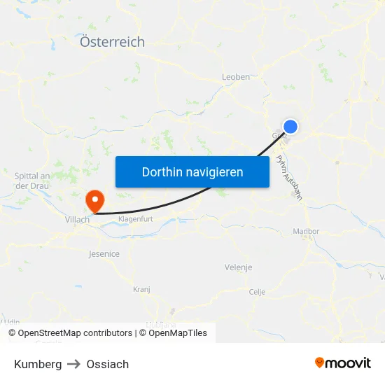 Kumberg to Ossiach map