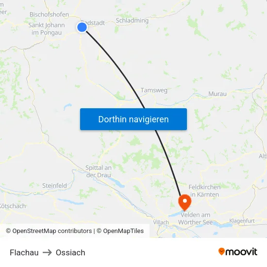 Flachau to Ossiach map