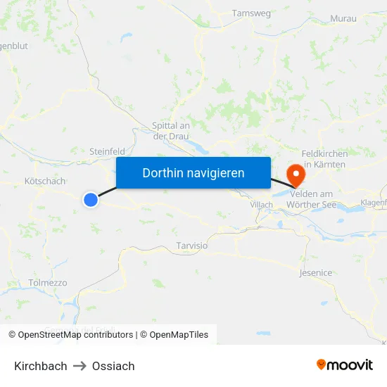 Kirchbach to Ossiach map