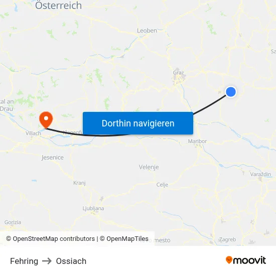 Fehring to Ossiach map