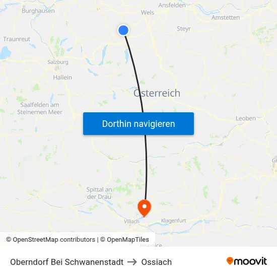Oberndorf Bei Schwanenstadt to Ossiach map