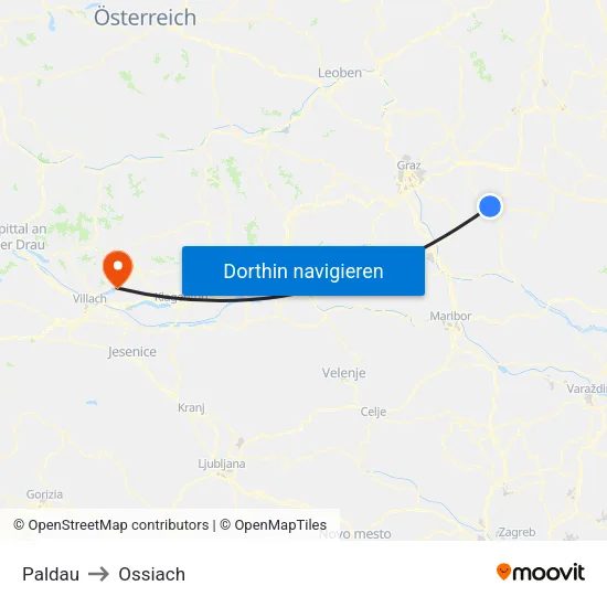 Paldau to Ossiach map