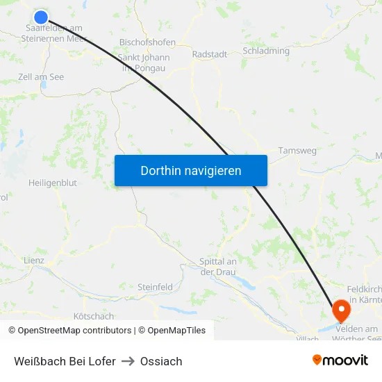 Weißbach Bei Lofer to Ossiach map