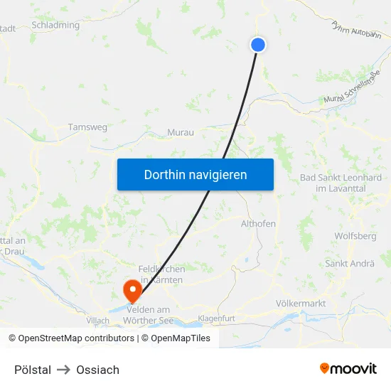 Pölstal to Ossiach map