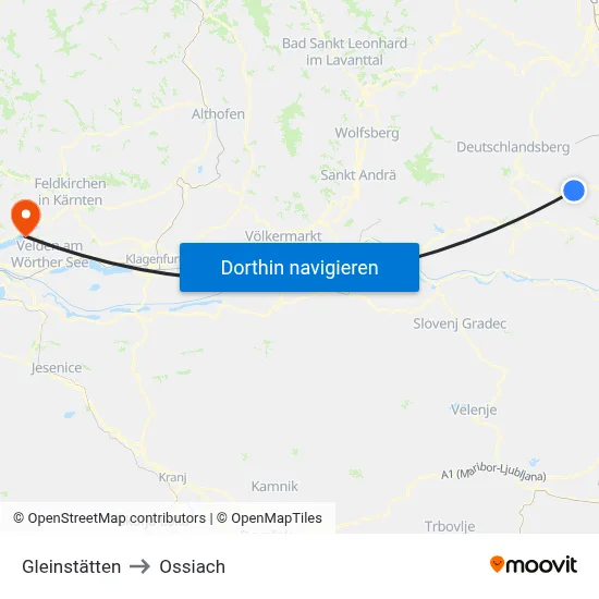 Gleinstätten to Ossiach map