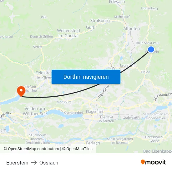 Eberstein to Ossiach map