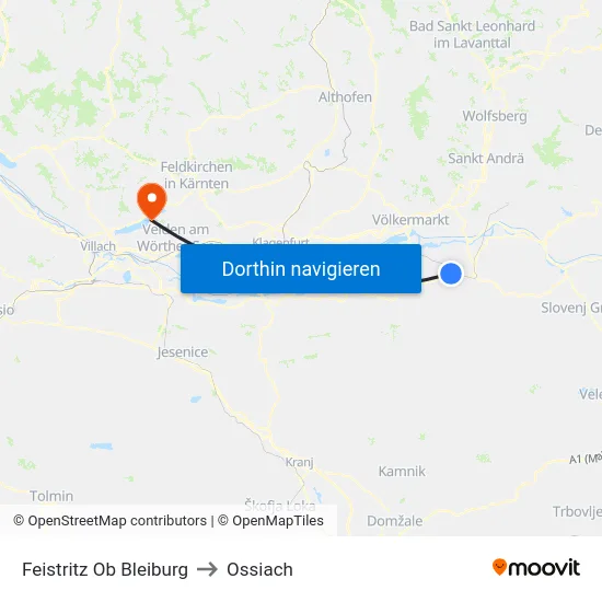 Feistritz Ob Bleiburg to Ossiach map