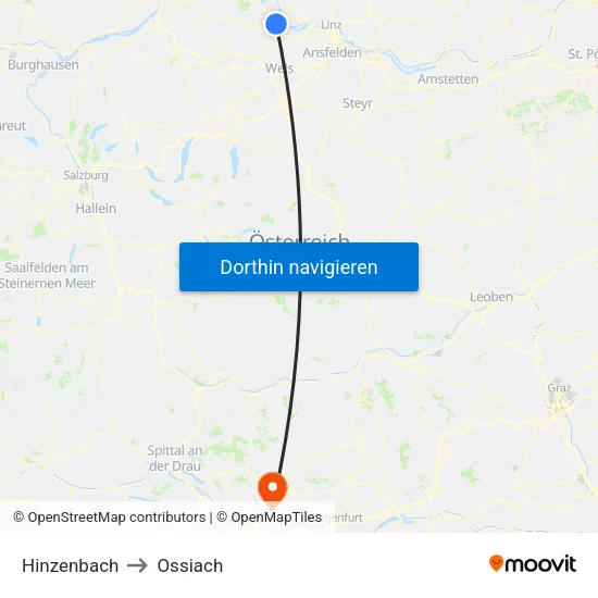 Hinzenbach to Ossiach map
