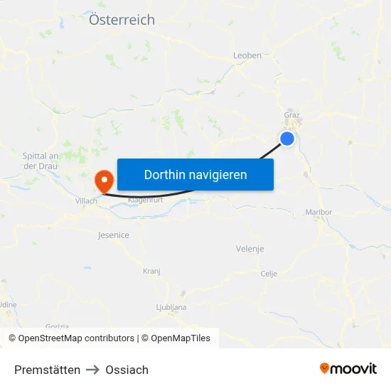 Premstätten to Ossiach map