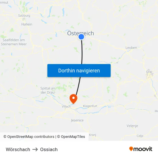 Wörschach to Ossiach map