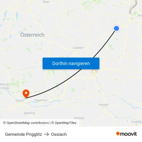 Gemeinde Prigglitz to Ossiach map