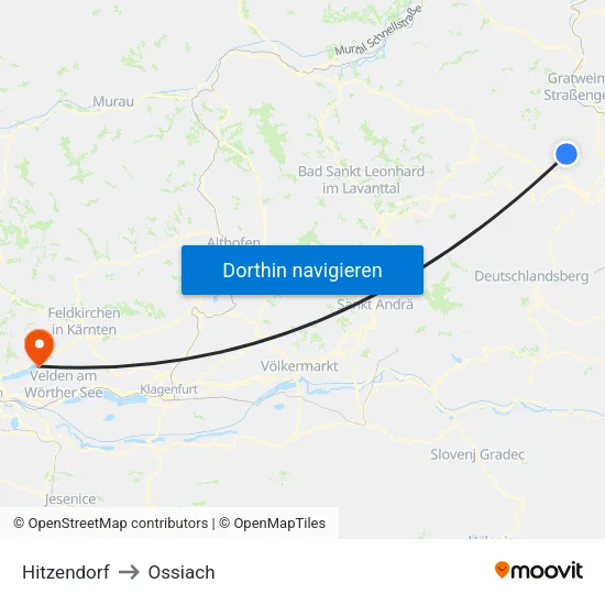 Hitzendorf to Ossiach map