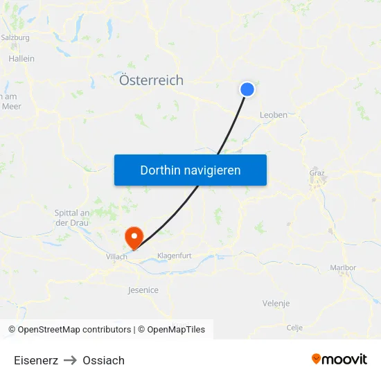 Eisenerz to Ossiach map