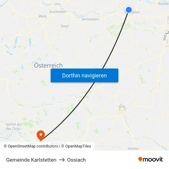 Gemeinde Karlstetten to Ossiach map
