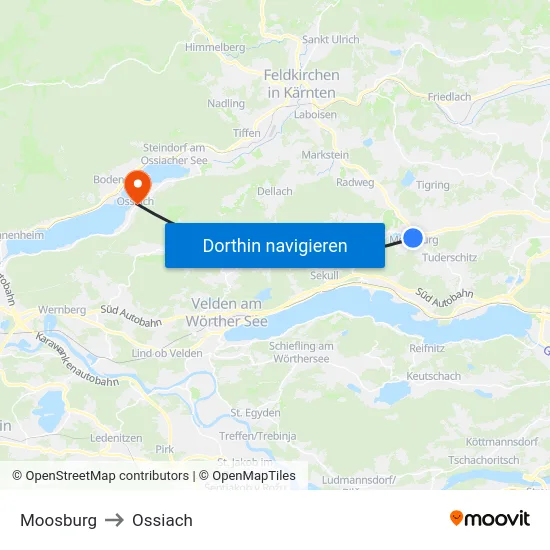 Moosburg to Ossiach map