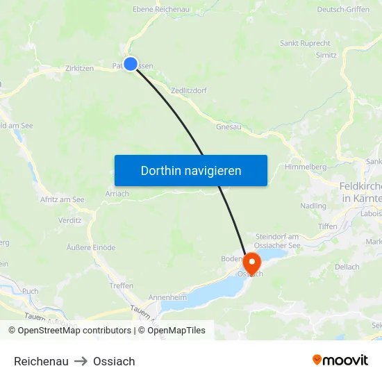 Reichenau to Ossiach map