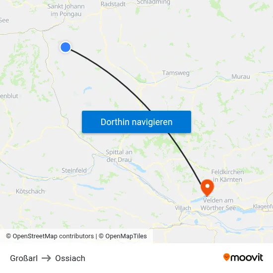 Großarl to Ossiach map