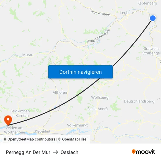 Pernegg An Der Mur to Ossiach map