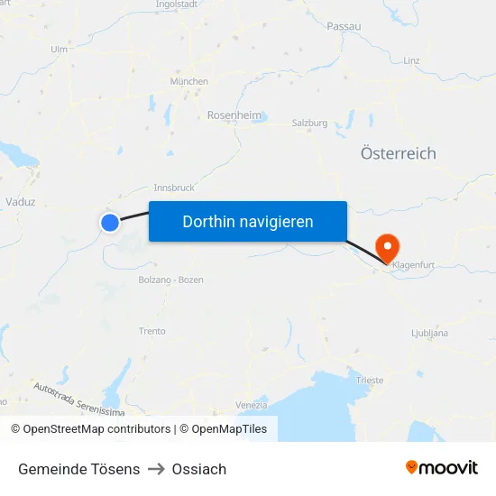 Gemeinde Tösens to Ossiach map