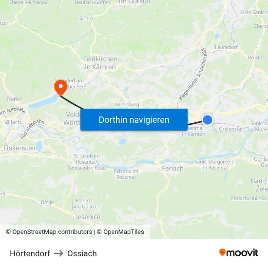 Hörtendorf to Ossiach map