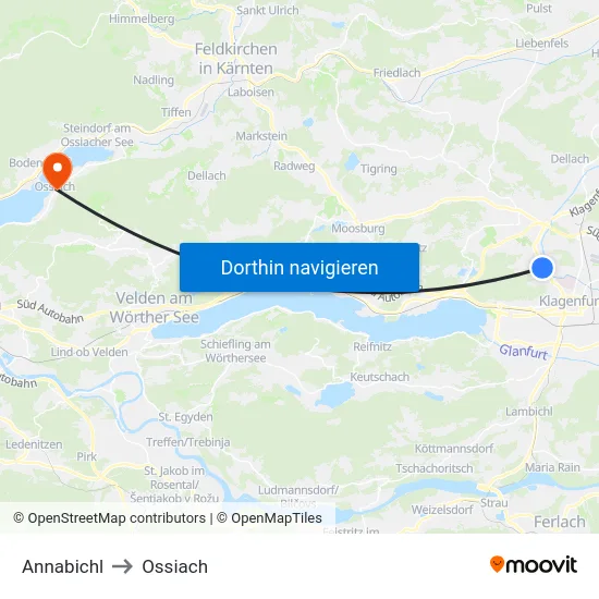 Annabichl to Ossiach map