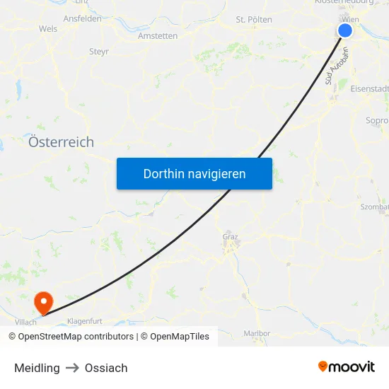 Meidling to Ossiach map