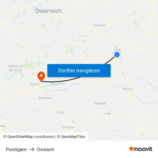 Puntigam to Ossiach map