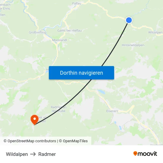 Wildalpen to Radmer map