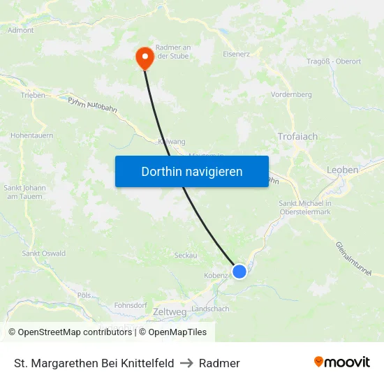 St. Margarethen Bei Knittelfeld to Radmer map