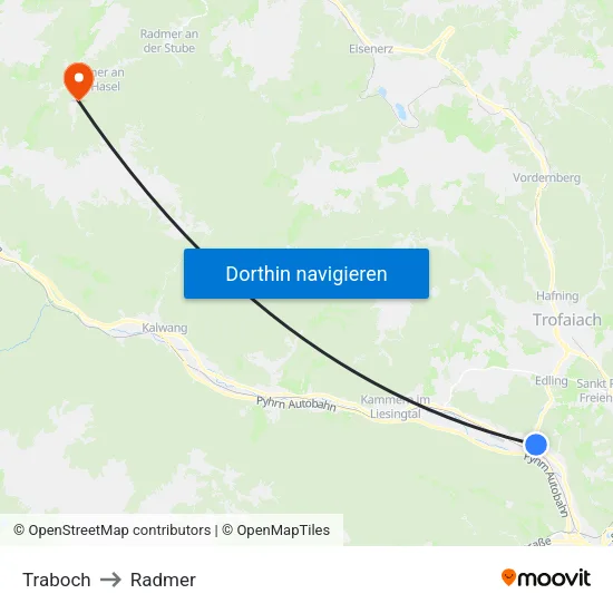 Traboch to Radmer map