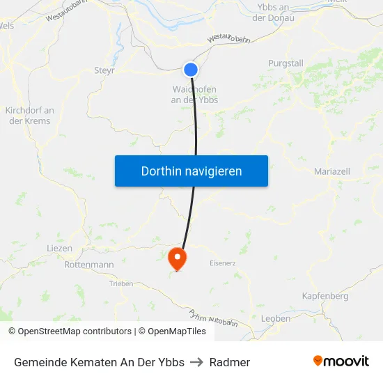 Gemeinde Kematen An Der Ybbs to Radmer map