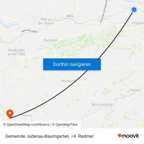 Gemeinde Judenau-Baumgarten to Radmer map