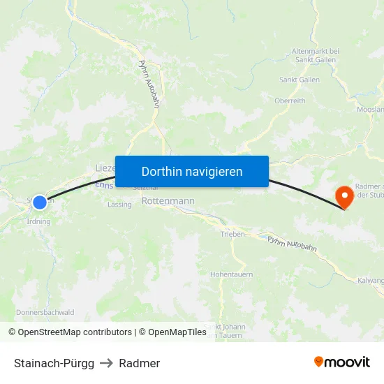 Stainach-Pürgg to Radmer map