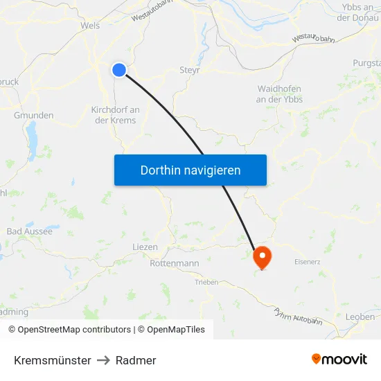 Kremsmünster to Radmer map