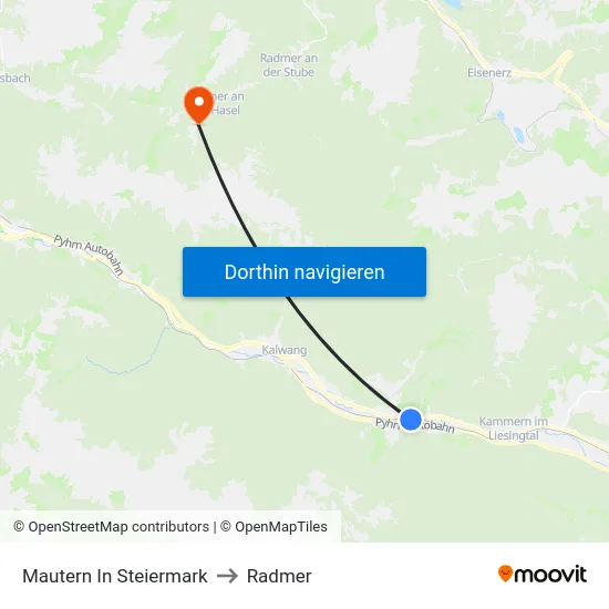 Mautern In Steiermark to Radmer map