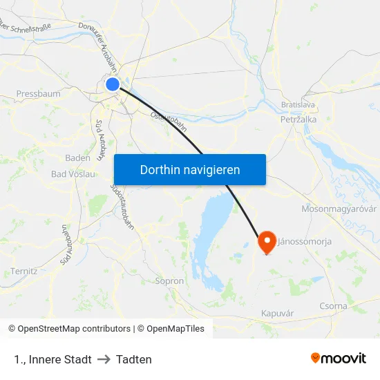 1., Innere Stadt to Tadten map