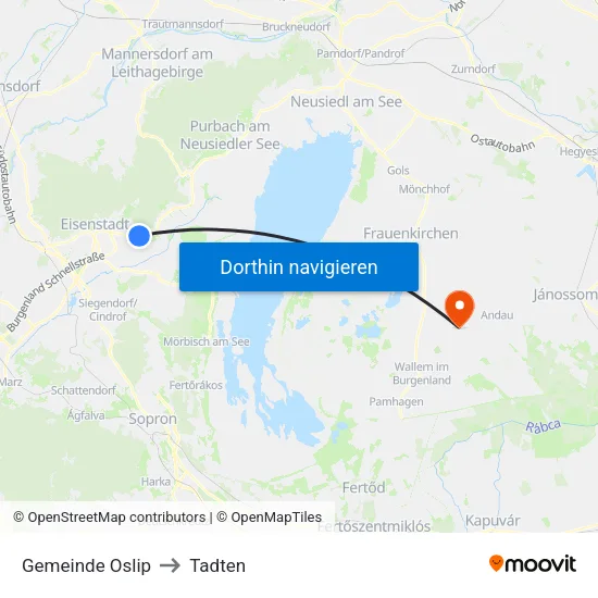 Gemeinde Oslip to Tadten map
