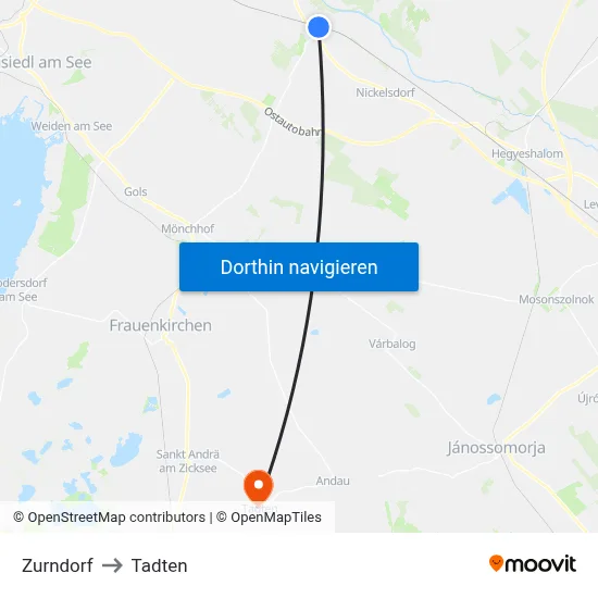 Zurndorf to Tadten map
