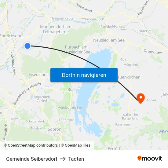 Gemeinde Seibersdorf to Tadten map