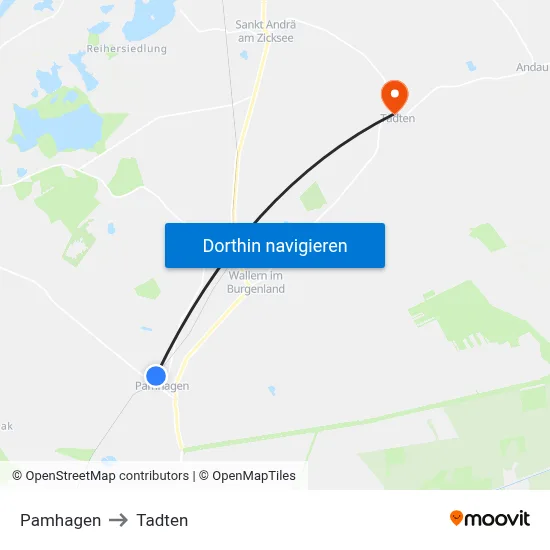 Pamhagen to Tadten map