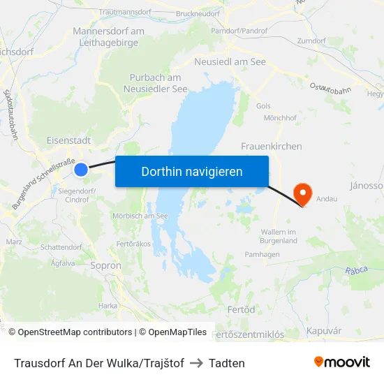 Trausdorf An Der Wulka/Trajštof to Tadten map