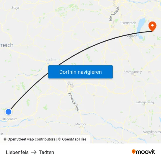 Liebenfels to Tadten map