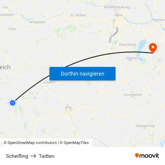 Scheifling to Tadten map