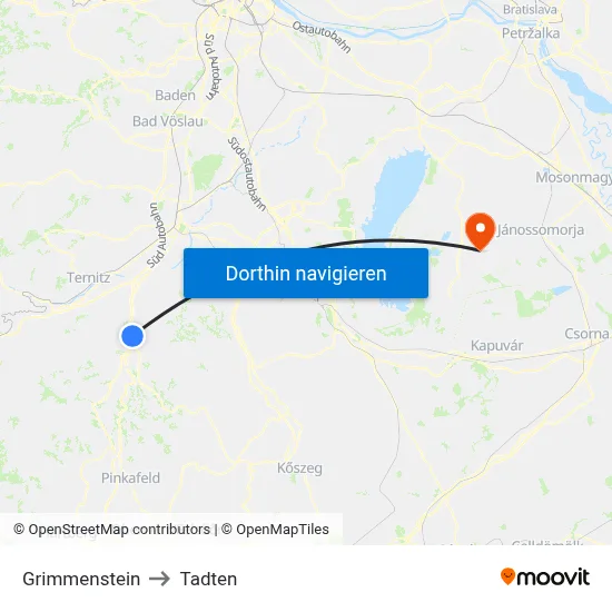 Grimmenstein to Tadten map