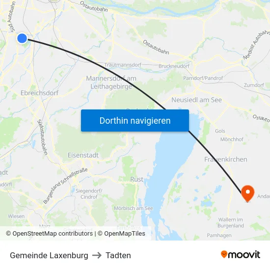 Gemeinde Laxenburg to Tadten map