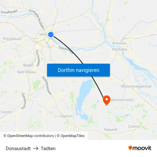 Donaustadt to Tadten map