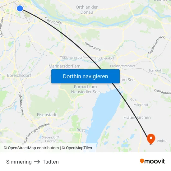 Simmering to Tadten map